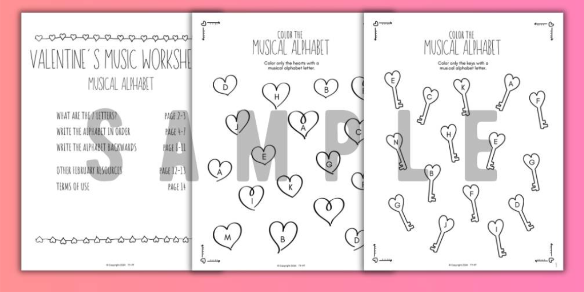 Valentine's Day MUSICAL ALPHABET Music Worksheets