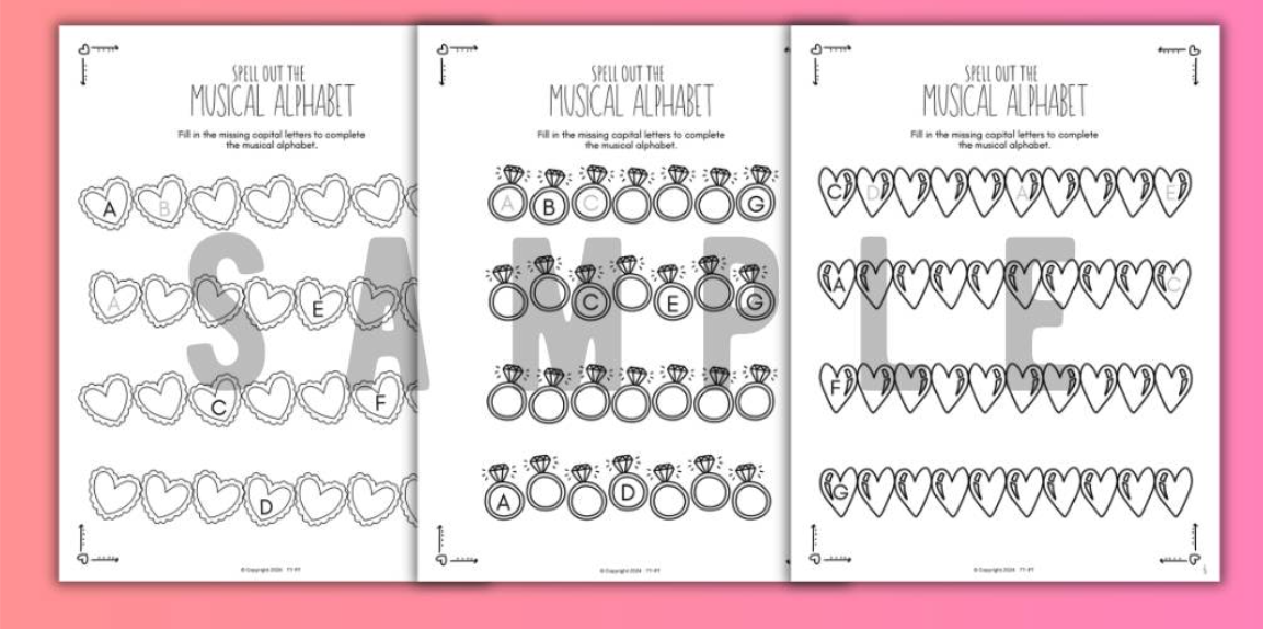 Valentine's Day MUSICAL ALPHABET Music Worksheets