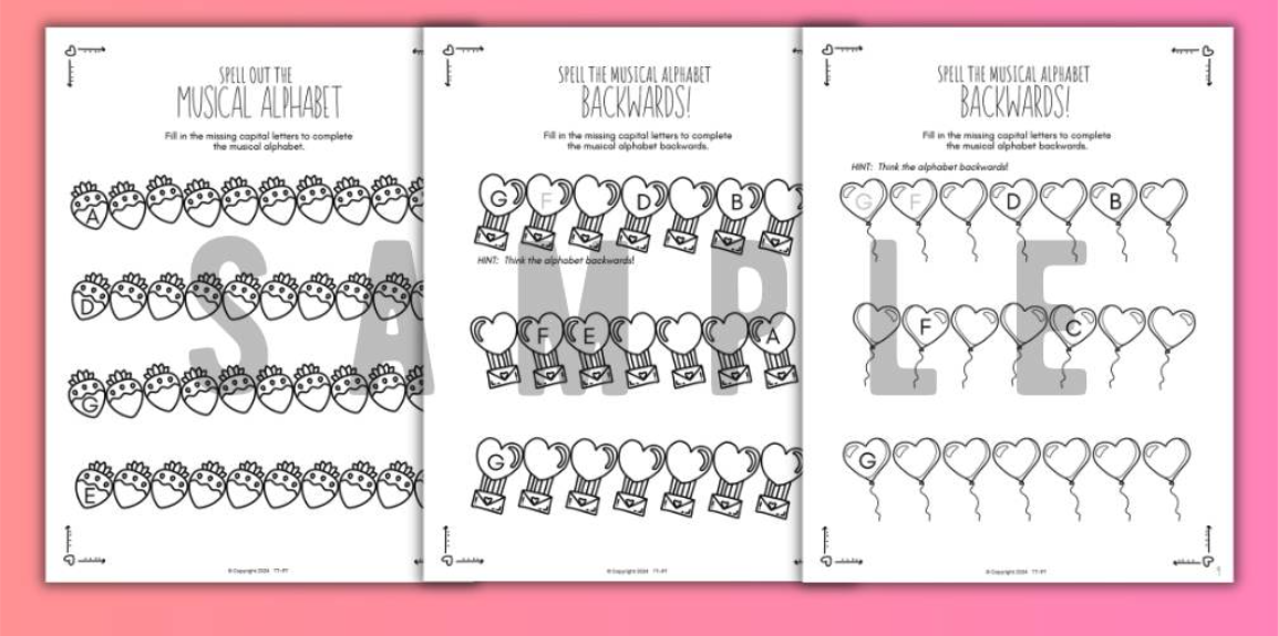 Valentine's Day MUSICAL ALPHABET Music Worksheets