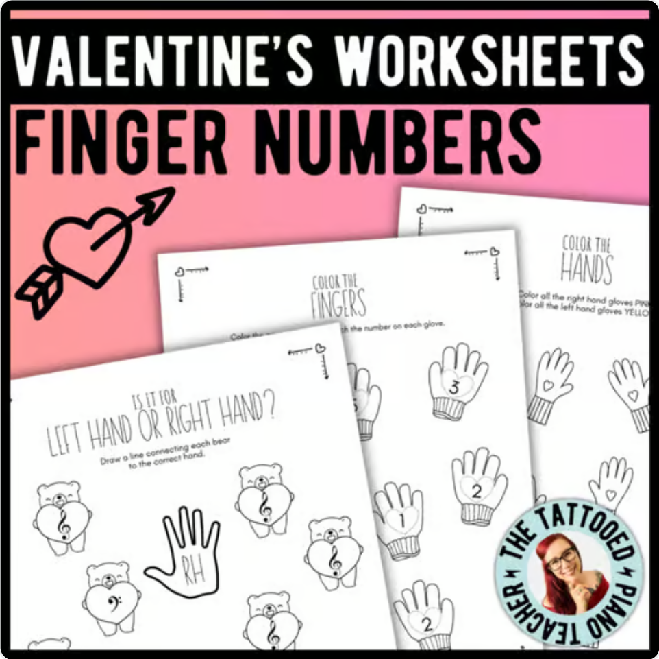 Valentine's Day FINGER NUMBERS Music Worksheets