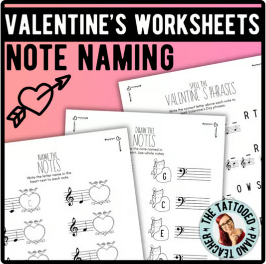 Valentine's Day NOTE NAMING Music Worksheets