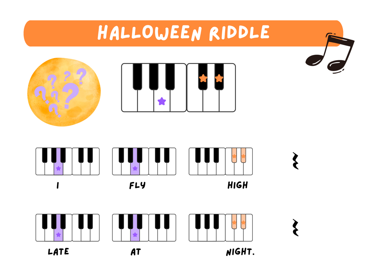 Halloween Riddle - Very Early Elementary Piano Solo Sheet Music & Activity (Pre-Reading)