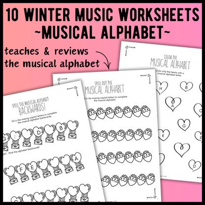 Valentine's Day MUSICAL ALPHABET Music Worksheets