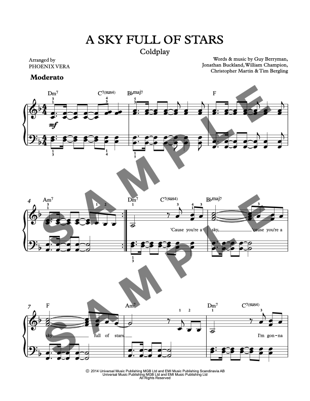 A Sky Full of Stars [Intermediate] by Coldplay - Piano Solo Sheet Music