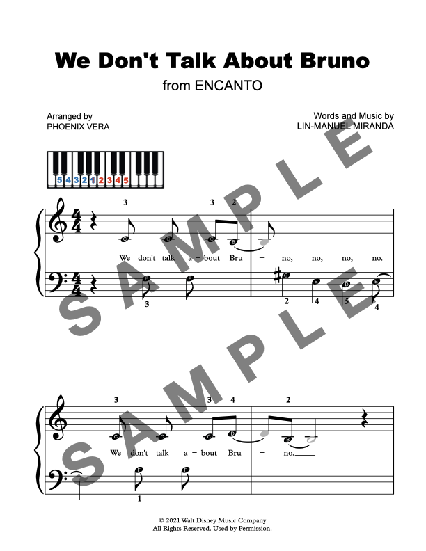 We Don't Talk About Bruno, Encanto [Early Elementary] - Piano Solo Sheet Music