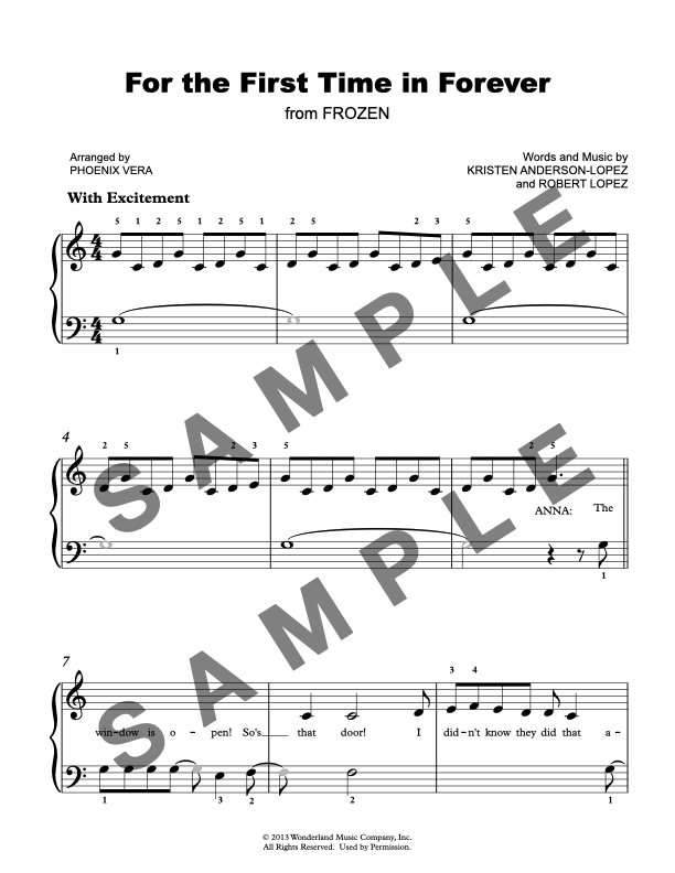 For the First Time in Forever [Early Elementary] Frozen - Piano Sheet Music