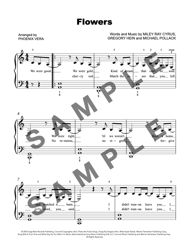 Flowers [Elementary] by Miley Cyrus - Piano Solo Sheet Music