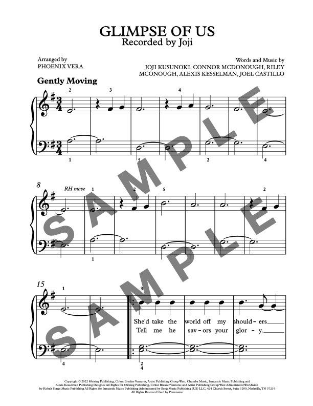 Glimpse of Us [Late Elementary] by Joji - Piano Solo Sheet Music