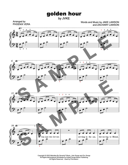 Golden Hour [Late Elementary] by JVKE - Piano Solo Sheet Music