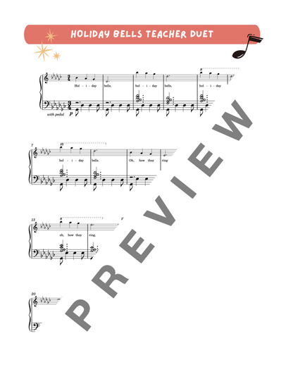 Holiday Bells - Very Early Elementary Piano Solo Sheet Music & Activity (Pre-Reading Christmas)