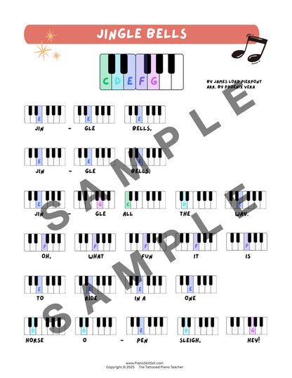 Jingle Bells - Early Elementary Piano Solo Sheet Music (Pre-Reading Christmas)
