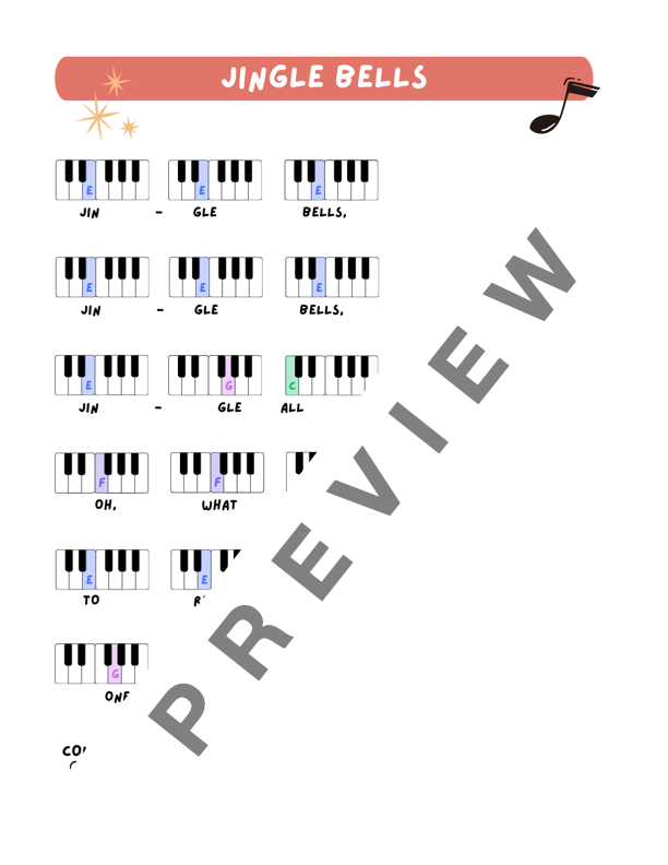 Jingle Bells - Early Elementary Piano Solo Sheet Music (Pre-Reading Christmas)