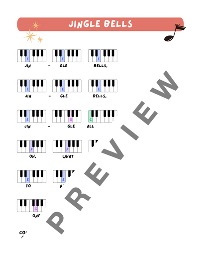 Jingle Bells - Early Elementary Piano Solo Sheet Music (Pre-Reading Christmas)