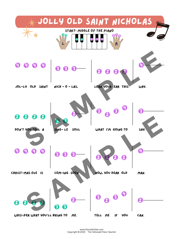 Jolly Old Saint Nicholas - Very Early Elementary Piano Solo Sheet Music (Pre-Reading Christmas)