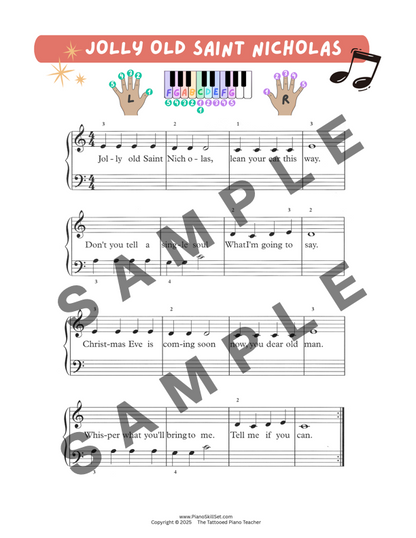 Jolly Old Saint Nicholas - Early Elementary Piano Solo Sheet Music (Primer Christmas)