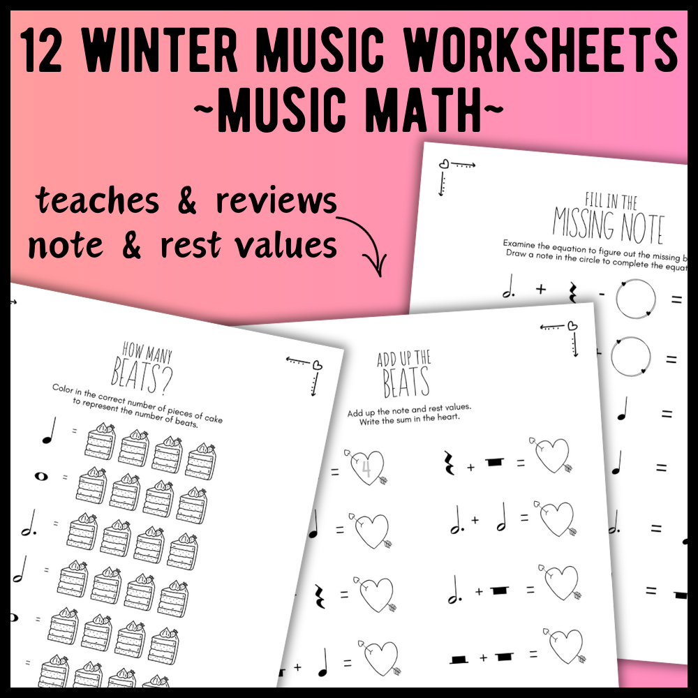 Valentine's Day MUSIC MATH Music Worksheets
