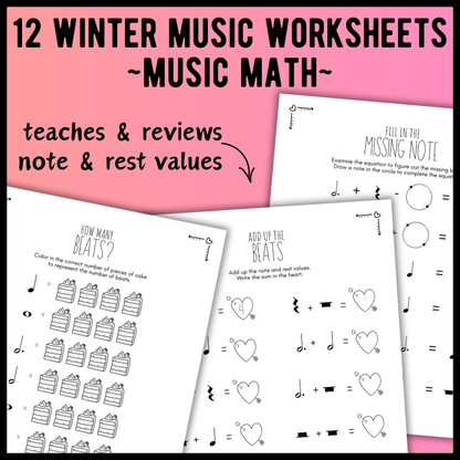 Valentine's Day MUSIC MATH Music Worksheets