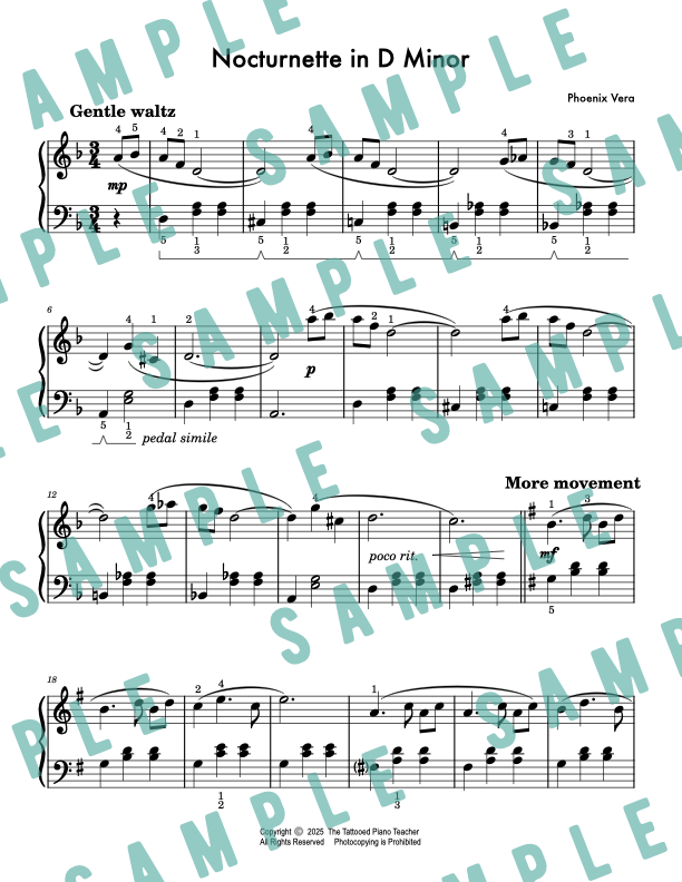 Nocturnette in D Minor - Late Elementary Original Piano Solo Sheet Music