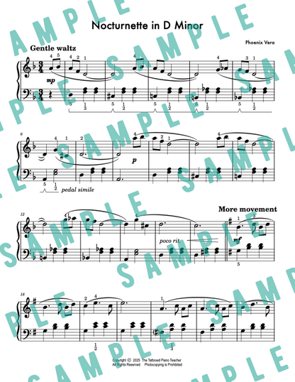 Nocturnette in D Minor - Late Elementary Original Piano Solo Sheet Music