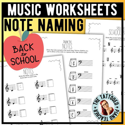 Back to School NOTE NAMING Music Worksheets