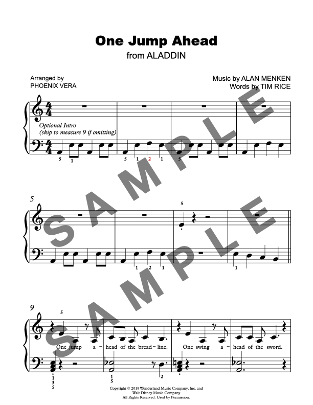 One Jump Ahead [Elementary] Aladdin - Piano Solo Sheet Music