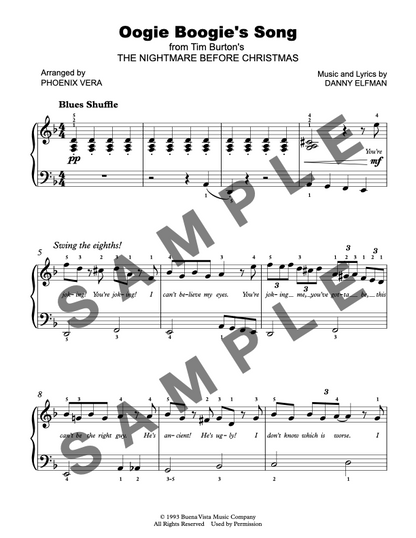 Oogie Boogie's Song from The Nightmare Before Christmas [Late Elementary] - Piano Solo Sheet Music