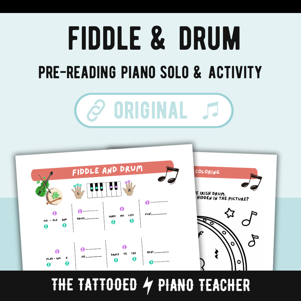 Fiddle and Drum - Irish Very Early Elementary Piano Solo Sheet Music & Activity (Pre-Reading)