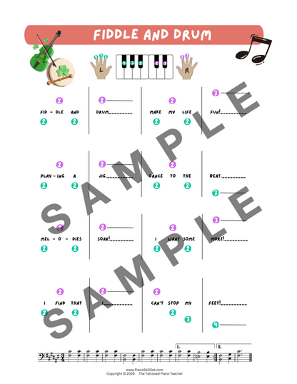Fiddle and Drum - Irish Very Early Elementary Piano Solo Sheet Music & Activity (Pre-Reading)