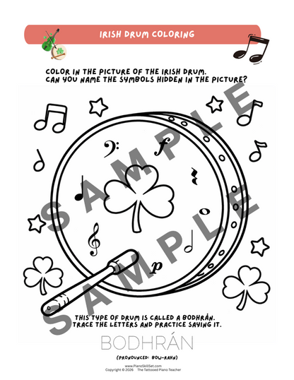 Fiddle and Drum - Irish Very Early Elementary Piano Solo Sheet Music & Activity (Pre-Reading)