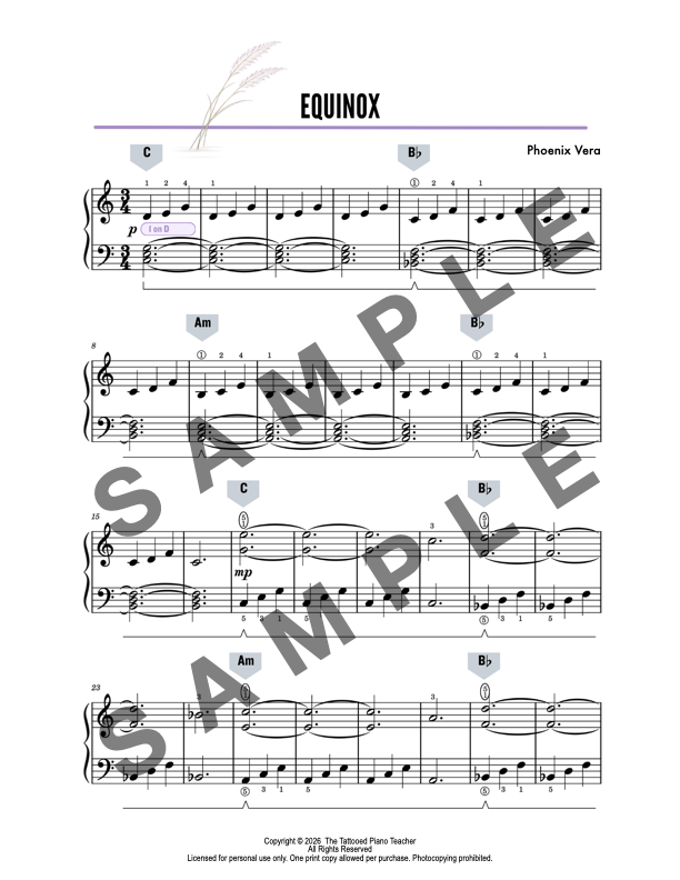 Equinox - Late Elementary Original Piano Solo Lead Sheet Music