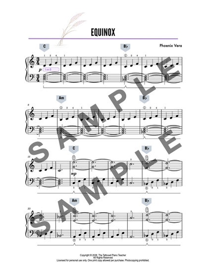 Equinox - Late Elementary Original Piano Solo Lead Sheet Music