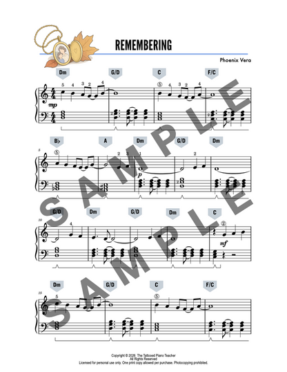 Remembering - Late Elementary Original Piano Solo Lead Sheet Music