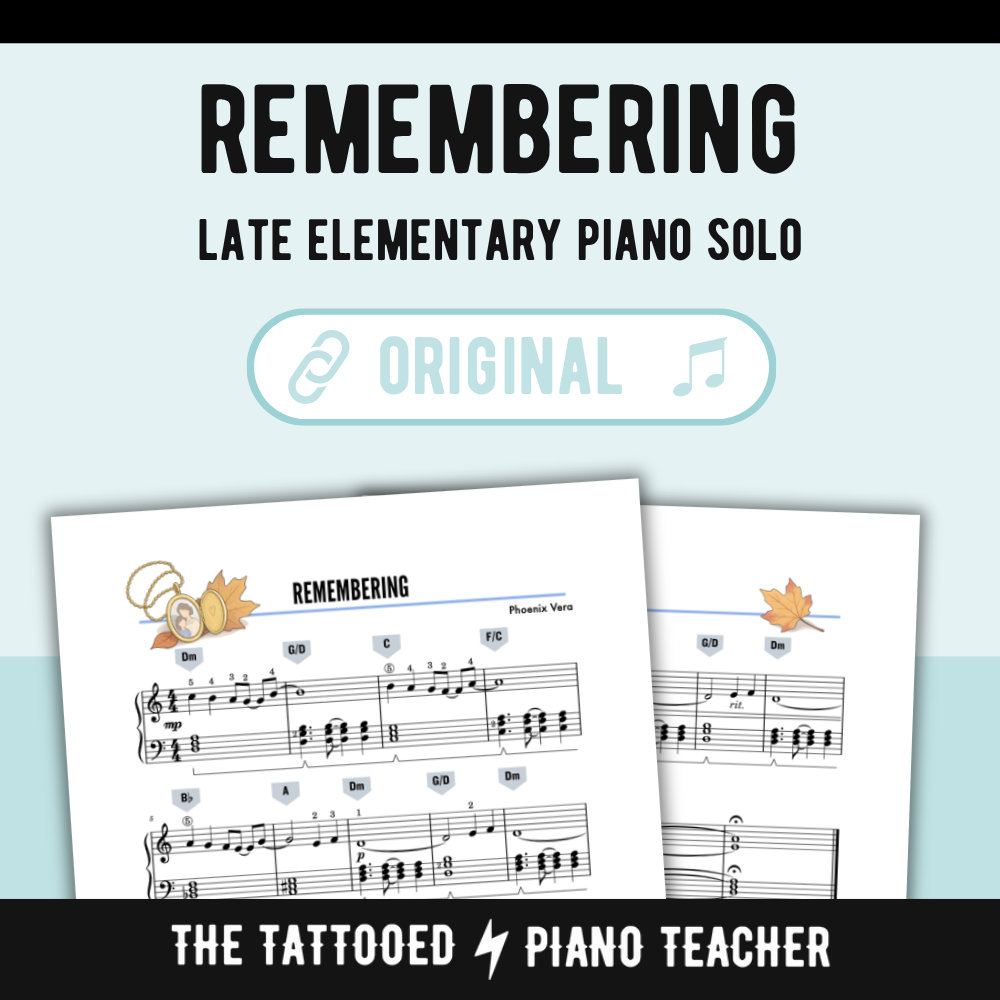 Remembering - Late Elementary Original Piano Solo Lead Sheet Music
