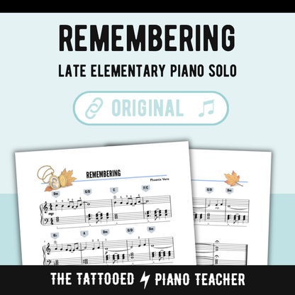 Remembering - Late Elementary Original Piano Solo Lead Sheet Music