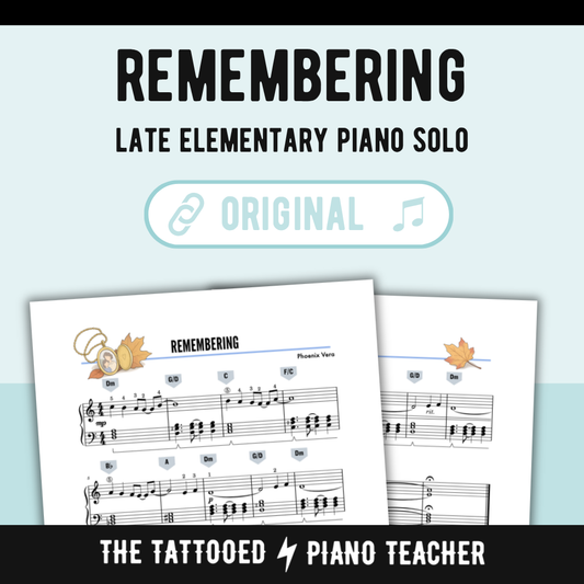 Remembering - Late Elementary Original Piano Solo Lead Sheet Music