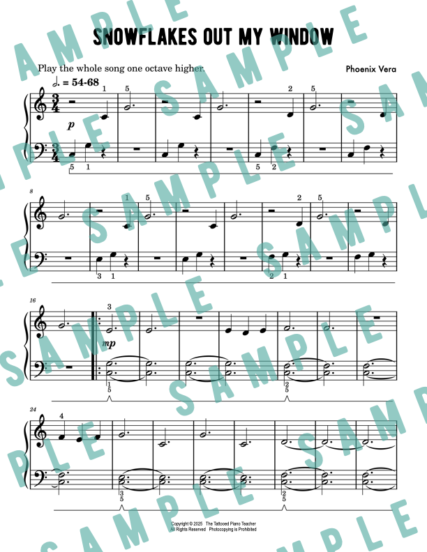 Snowflakes Out My Window - Christmas Elementary Piano Solo Sheet Music