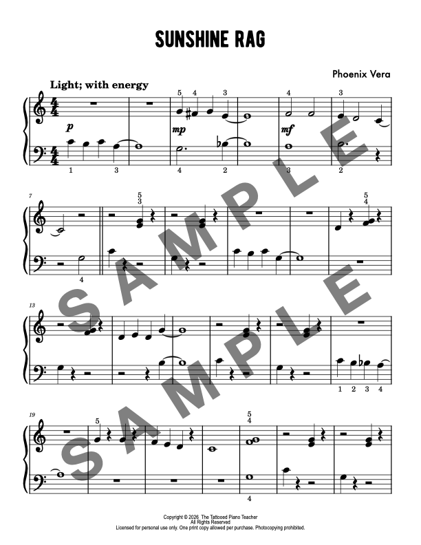 Sunshine Rag - Early Elementary Piano Solo Sheet Music